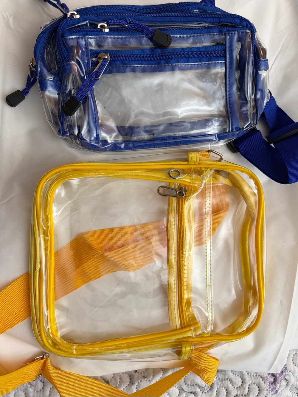 Clear PVC Crossbody Bag with Yellow Trim. Good for concerts and sporting events.